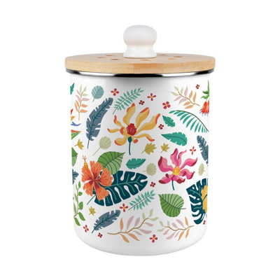 Purely Home Tropical Flowers Food Waste CaddyEnamel 2L Kitchen Compost Bin from B&Q