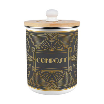 Purely Home Vintage Glamour Compost Caddy - Metal 2L Decorative Kitchen Food Waste Bin - Black - Image 3