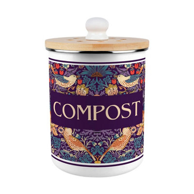 B&Q -  Purple Strawberry Thief Compost CaddyEnamel 2L Kitchen Food Waste Bin