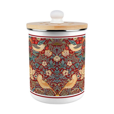 B&Q -  Red Strawberry Thief Food Waste CaddyEnamel 2L Kitchen Compost Bin