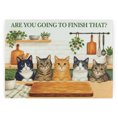 Purely Home Curious Cats Worktop ProtectorLarge Textured Glass Chopping Board from B&Q