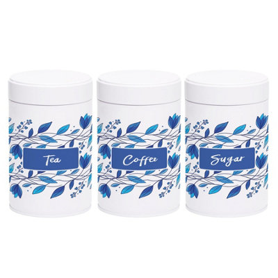 Purely Home Blue Petals Twist-Lid Kitchen Canister Set - Tea, Coffee & Sugar - Image 3
