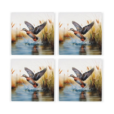 Flying Duck Square Coaster Set - 4x Ceramic Drinks Coasters Animal Lover Gift - Image 3