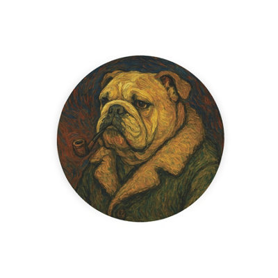 Van Gogh English Bulldog Round Trivet - Small Textured Glass Board Gift - Image 2