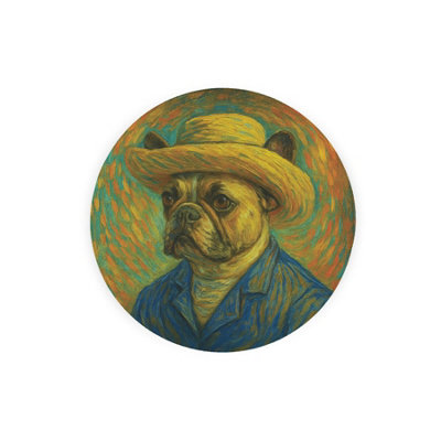 Van Gogh French Bulldog Round Trivet - Small Textured Glass Board Gift - Image 2