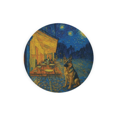 B&Q -  Van Gogh German Shepherd Textured Glass Round TrivetSmall Kitchen Chopping Board