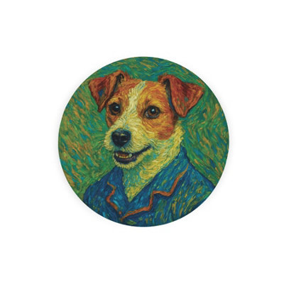 Purely Home Van Gogh Jack Russell Textured Glass Round Trivet - Small Kitchen Chopping Board - Neutral - Image 3