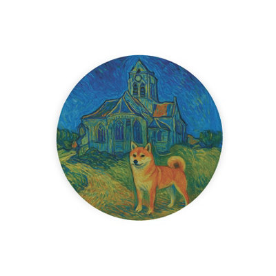 B&Q -  Van Gogh Shiba Inu Textured Glass Round TrivetSmall Kitchen Chopping Board