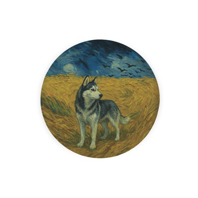 Van Gogh Siberian Husky  Round Trivet - Small Textured Glass Board Gift - Image 2