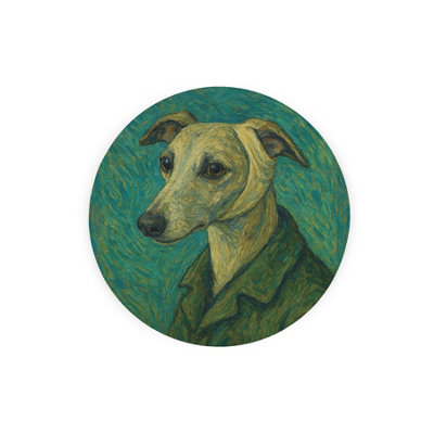 Van Gogh Whippet Round Trivet - Small Textured Glass Board Gift - Image 2