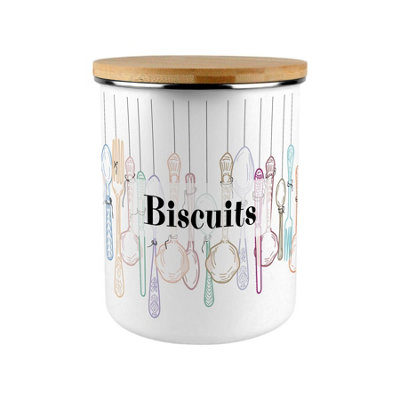 Extra Large Enamel Biscuit Canister - Vintage Cutlery Kitchen Storage Jar Gift - Image 3