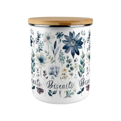 B&Q -  Blue Pastel Flowers Extra Large Biscuit Tin