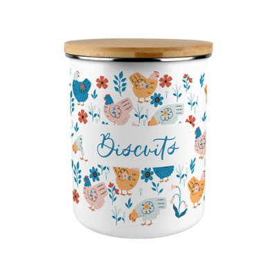 Extra Large Enamel Biscuit Canister - Floral Chickens Kitchen Food Storage Gift - Image 3
