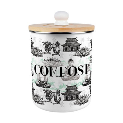 B&Q -  Asian Style Compost CaddyMetal 2L Decorative Kitchen Food Waste Bin
