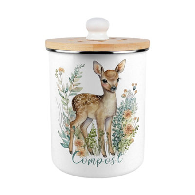Purely Home Floral Deer Compost CaddyMetal 2L Decorative Kitchen Food Waste Bin from B&Q