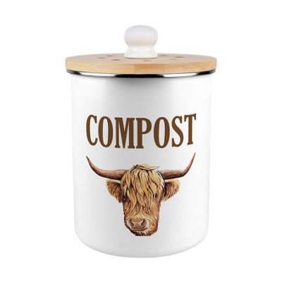 B&Q -  Highland Cow Compost CaddyMetal 2L Decorative Kitchen Food Waste Bin