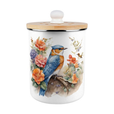 B&Q -  Blue & Orange Bird Food Waste CaddyMetal 2L Decorative Kitchen Compost Bin