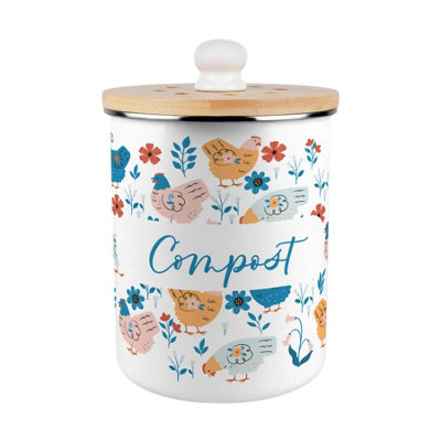Purely Home Botanical Chickens Compost CaddyMetal 2L Decorative Kitchen Food Waste Bin from B&Q