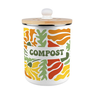 Purely Home Retro Flowers Compost Caddy - Metal 2L Decorative Kitchen Food Waste Bin - Green - Image 3