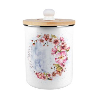 B&Q -  Floral Blossoms Compost CaddyMetal 2L Decorative Kitchen Food Waste Bin