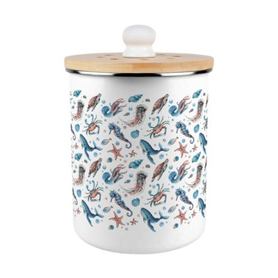 Sea Art Food Waste Bin - Metal Decorative Kitchen Compost Caddy 2L - Image 3