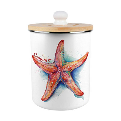 B&Q -  Vibrant Starfish Compost CaddyMetal 2L Decorative Kitchen Food Waste Bin