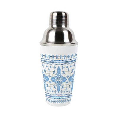 Purely Home Stainless Steel Cocktail Shaker & Strainer 550Ml - Blue Folk Tile - Blue - Image 3