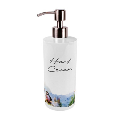 B&Q -  Coastal Puffins Stainless Steel Hand Cream Dispenser - Pump Action Refillable Bathroom & Kitchen Décor
