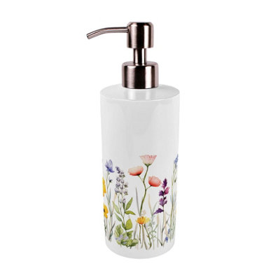 B&Q -  Flower Field Stainless Steel Soap Dispenser - Pump Action Refillable Bathroom & Kitchen Décor