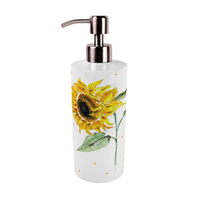 B&Q -  Painted Sunflower Stainless Steel Soap Dispenser - Pump Action Refillable Bathroom & Kitchen Décor