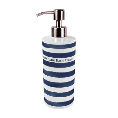 B&Q -  Nautical Stripes Stainless Steel Hand Cream Dispenser - Pump Action Refillable Bathroom & Kitchen Décor