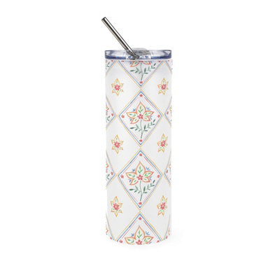 Diamond Flowers Glass Travel Flask - Reusable Frosted Cup Gift with Straw - Image 3
