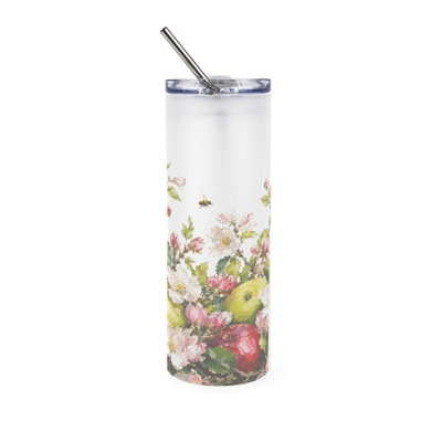 Purely Home Apple Blossoms Frosted Glass Travel Flask With Straw - Image 3