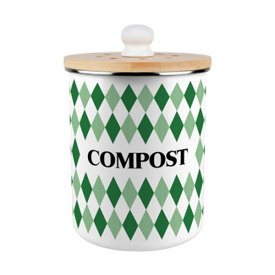 Purely Home Green Argyle Compost Caddy - Metal 2L Decorative Kitchen Food Waste Bin - Green - Image 3
