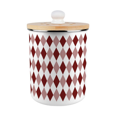 Red Argyle Food Waste Bin - Metal Decorative Kitchen Compost Caddy, 2L - Image 3