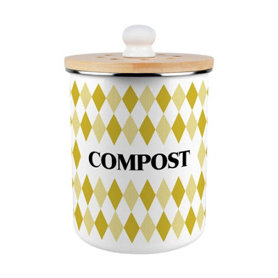 B&Q -  Yellow Argyle Compost CaddyMetal 2L Decorative Kitchen Food Waste Bin
