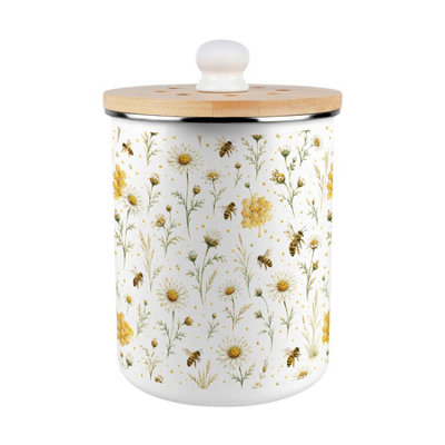 Purely Home Bee Meadow Food Waste Caddy - Metal 2L Decorative Kitchen Compost Bin - Yellow - Image 3