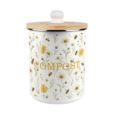 Purely Home Bee Meadow Compost Caddy - Metal 2L Decorative Kitchen Food Waste Bin - Yellow - Image 3