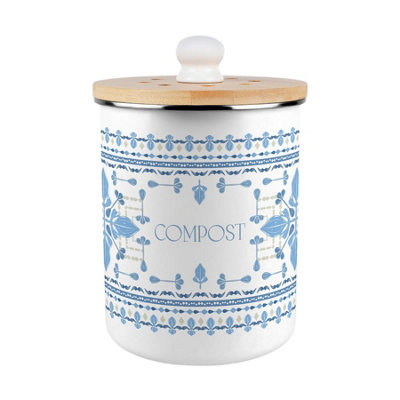 B&Q -  Blue Folk Tile Compost CaddyMetal 2L Decorative Kitchen Food Waste Bin