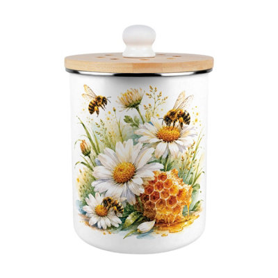 Purely Home Daisy Bees Food Waste Caddy - Metal 2L Decorative Kitchen Compost Bin - Yellow - Image 3