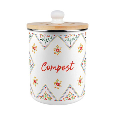 Diamond Floral Compost Caddy - Metal Decorative Kitchen Food Waste Bin, 2L - Image 3