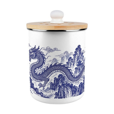 Purely Home Dragon Temple Food Waste Caddy - Metal 2L Decorative Kitchen Compost Bin - Blue - Image 3