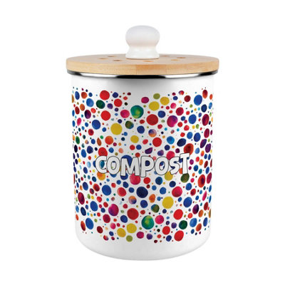 Purely Home Paint Dots Compost Caddy - Metal 2L Decorative Kitchen Food Waste Bin - Red - Image 3