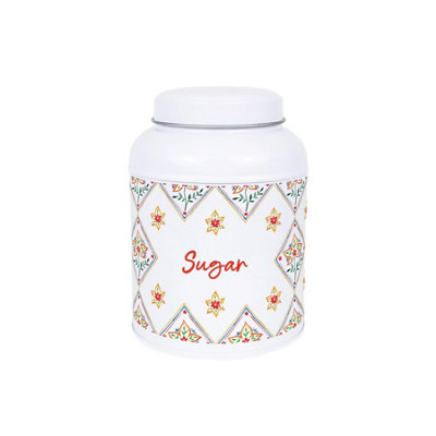 Purely Home Diamond Floral Herbal Tea Canister - Small Domed Lid Kitchen Storage Tin - Sugar - Image 3