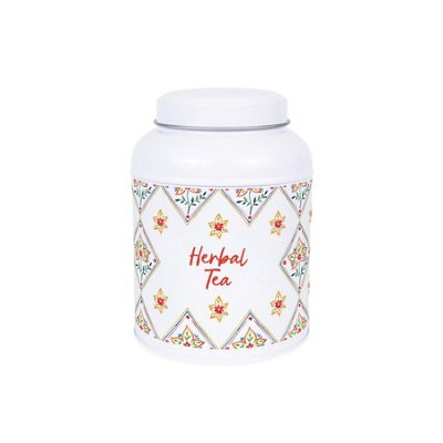 Diamond Floral Herbal Tea Canister - Small Domed Lid Kitchen Storage Tin - Image 3