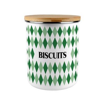 Green Argyle Print Biscuit Tin - 2.7L Extra-Large Kitchen Storage Canister - Image 3