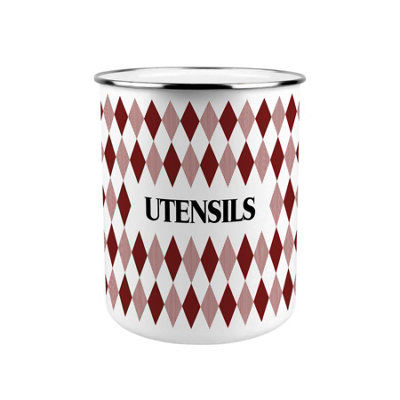 B&Q -  Red Argyle Print Kitchen Utensil Holder