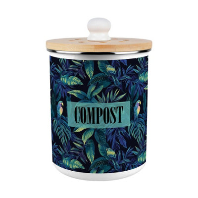 B&Q -  Tropical Parrots Compost CaddyMetal 2L Decorative Kitchen Food Waste Bin