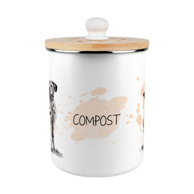 B&Q -  Illustrated Dogs Compost CaddyMetal 2L Decorative Kitchen Food Waste Bin