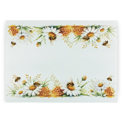 Daisy Bees Worktop Saver - Large Textured Glass Kitchen Chopping Board - Image 3